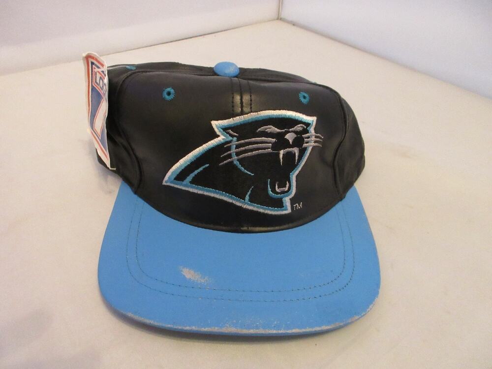 NWT Vintage Logo 7 Carolina Panthers Leather Strap Back Hat Cap
